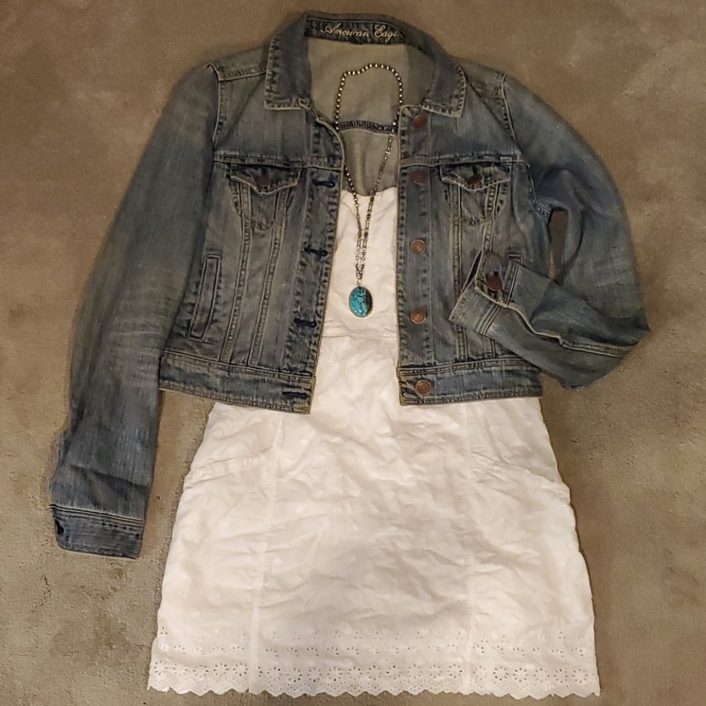 American Eagle strapless eyelet pocket dress sz 6